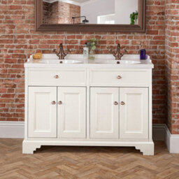 Homestylestore 1210mm Antique White Bathroom Vanity Unit With Double Basin And Bronze Round Handles - thumbnail 3