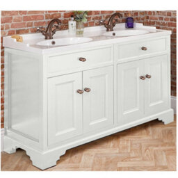 Homestylestore 1210mm Antique White Bathroom Vanity Unit With Double Basin And Bronze Round Handles