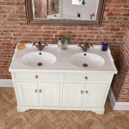Homestylestore 1210mm Antique White Bathroom Vanity Unit With Double Basin And Bronze Round Handles - thumbnail 2