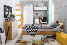 Impact Furniture Wall Storage Cabinet Bedroom Overbed Hanging Unit White Gloss Oak Effect Zele - thumbnail 7