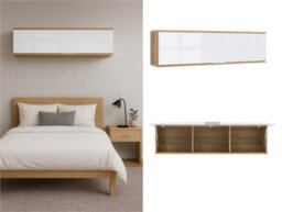 Impact Furniture Wall Storage Cabinet Bedroom Overbed Hanging Unit White Gloss Oak Effect Zele - thumbnail 1