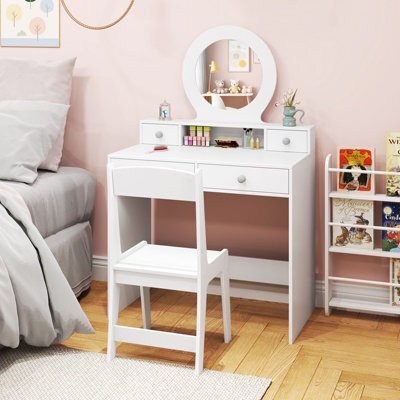 Costway Kids Vanity Set Princess Makeup Dressing Desk And Chair W/ Mirror-White - image 1
