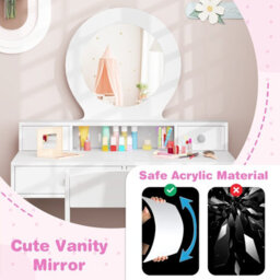 Costway Kids Vanity Set Princess Makeup Dressing Desk And Chair W/ Mirror-White - thumbnail 3