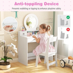 Costway Kids Vanity Set Princess Makeup Dressing Desk And Chair W/ Mirror-White - thumbnail 4