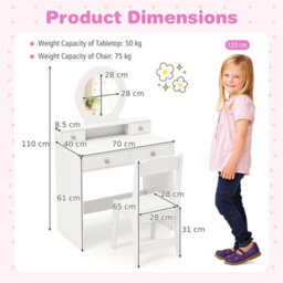 Costway Kids Vanity Set Princess Makeup Dressing Desk And Chair W/ Mirror-White - thumbnail 2
