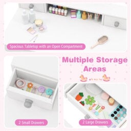 Costway Kids Vanity Set Princess Makeup Dressing Desk And Chair W/ Mirror-White - thumbnail 5