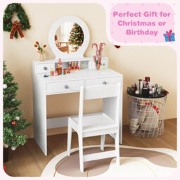 Costway Kids Vanity Set Princess Makeup Dressing Desk And Chair W/ Mirror-White - thumbnail 6