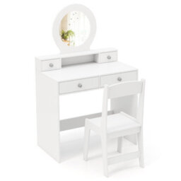 Costway Kids Vanity Set Princess Makeup Dressing Desk And Chair W/ Mirror-White - thumbnail 9