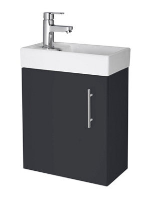Balterley Freehay Contemporary Bathroom Floor Standing 1 Soft-Close Door Vanity Unit & Rectangular Basin, Dark Grey, 400 mm - image 1