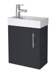 Balterley Freehay Contemporary Bathroom Floor Standing 1 Soft-Close Door Vanity Unit & Rectangular Basin, Dark Grey, 400 mm - thumbnail 1