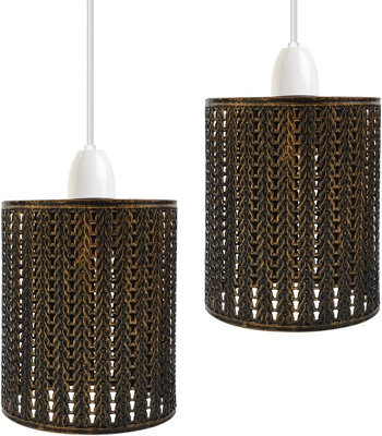 2 Pack Brushed Copper Metal Easy Fit Drum Cage Ceiling Light Shade Hollow Out Lamp Shade For Ceiling Pendant Light - image 1