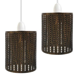 2 Pack Brushed Copper Metal Easy Fit Drum Cage Ceiling Light Shade Hollow Out Lamp Shade For Ceiling Pendant Light - thumbnail 2