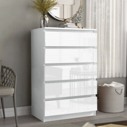 SquareBoxx Fairfield Minimalist Large And Tall Chest Of Drawers 5 Draw In Gloss White
