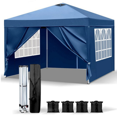 3X3M Pop Up Gazebo Marquee Outdoor Garden Party Tent W/sides&vent&sandbags Blue - image 1