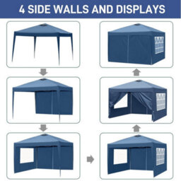3X3M Pop Up Gazebo Marquee Outdoor Garden Party Tent W/sides&vent&sandbags Blue - thumbnail 3