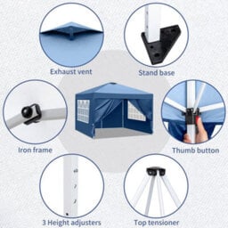 3X3M Pop Up Gazebo Marquee Outdoor Garden Party Tent W/sides&vent&sandbags Blue - thumbnail 4