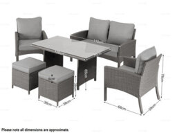 6 Seat Outdoor Rattan Garden Furniture Set With 2 Seater Sofa, 2 Armchairs, 2 Ottomans, Dining Table And Cushions - Mixed Grey - thumbnail 2