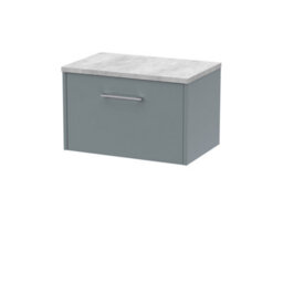 Hudson Reed Juno Wall Hung Single Soft Close Drawer Vanity Unit With Laminate Top In Coastal Grey Finish, 605mm - thumbnail 1