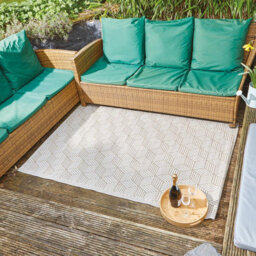 Alfresco Mat - Water Resistant Indoor Outdoor Geometric Pattern Rug For Patio, Decking, Balcony, Kitchen - 180 X 120Cm, Mocha