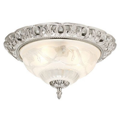 Happy Homewares Traditional Satin Nickel And Floral Glass Flush Ceiling Light - image 1