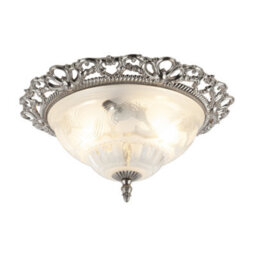 Happy Homewares Traditional Satin Nickel And Floral Glass Flush Ceiling Light - thumbnail 2