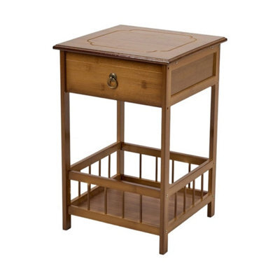 01 With Drawer 3-Tier Bamboo Vintage Display Rack Side Table For Home - image 1