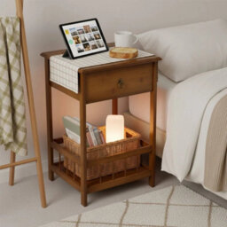 01 With Drawer 3-Tier Bamboo Vintage Display Rack Side Table For Home - thumbnail 4