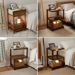 01 With Drawer 3-Tier Bamboo Vintage Display Rack Side Table For Home - thumbnail 5
