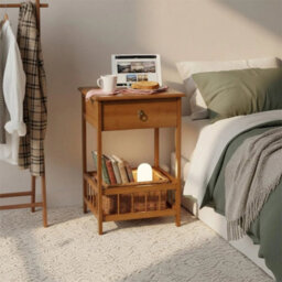 01 With Drawer 3-Tier Bamboo Vintage Display Rack Side Table For Home - thumbnail 2