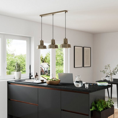 GoodHome Orous Rectangular Satin Pewter Effect 3 Lamp Led Pendant Ceiling Light, (Dia)245mm - image 1