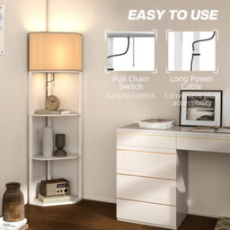 Homcom Corner Modern Floor Lamp With Shelves For Living Room, Bedroom, White - thumbnail 6