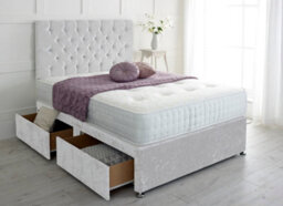 Slumbre Chesterfield Crushed Velvet Divan Bed, With Pocket Mattress - 3Ft Single - White - 2 Drawers Same Side