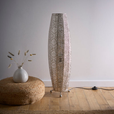 K Living Aziza Floor Lamp - Moroccan Style Satin Nickel Finish With A Stunning Bulb Included - image 1