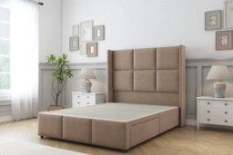 "Sloomy Beaumont Mink Plush Divan Bed Base 2 Drawers Foot-End - 54"" Wingback Headboard & 12"" Footboard 4'6 Double" - thumbnail 1