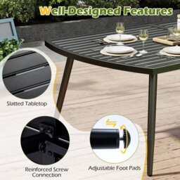 Gainoom 160X90Cm Patio Dining Table Rectangle Metal Slat Table Outdoor Heavy-Duty Bistro Furniture W/ 4Cm Umbrella Hole - thumbnail 9