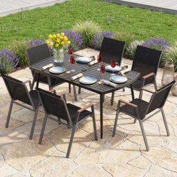 Gainoom 160X90Cm Patio Dining Table Rectangle Metal Slat Table Outdoor Heavy-Duty Bistro Furniture W/ 4Cm Umbrella Hole - thumbnail 3