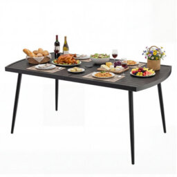Gainoom 160X90Cm Patio Dining Table Rectangle Metal Slat Table Outdoor Heavy-Duty Bistro Furniture W/ 4Cm Umbrella Hole