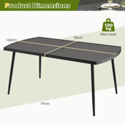 Gainoom 160X90Cm Patio Dining Table Rectangle Metal Slat Table Outdoor Heavy-Duty Bistro Furniture W/ 4Cm Umbrella Hole - thumbnail 2