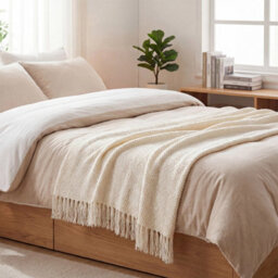 Living And Home Beige Corn-Patterned Knitted Tassel Blanket, 130Cm L X 170Cm W - thumbnail 2