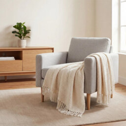 Living And Home Beige Corn-Patterned Knitted Tassel Blanket, 130Cm L X 170Cm W - thumbnail 1