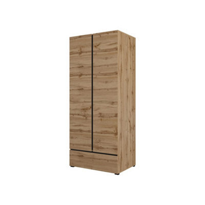 Arte Kross 89Cm Hinged Wardrobe In Rustic Oak Wotan - Compact Charm For Cosy Bedrooms - image 1