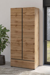 Arte Kross 89Cm Hinged Wardrobe In Rustic Oak Wotan - Compact Charm For Cosy Bedrooms - thumbnail 2