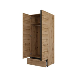 Arte Kross 89Cm Hinged Wardrobe In Rustic Oak Wotan - Compact Charm For Cosy Bedrooms - thumbnail 3
