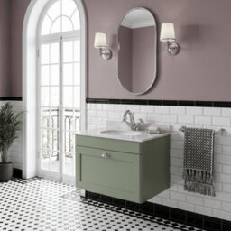 Balterley Swynnerton Traditional 1 Drawer Wall Hung Vanity Unit With Marble Basin, Satin Green, 600mm - thumbnail 4