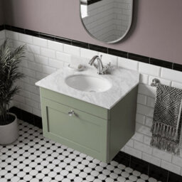 Balterley Swynnerton Traditional 1 Drawer Wall Hung Vanity Unit With Marble Basin, Satin Green, 600mm - thumbnail 3