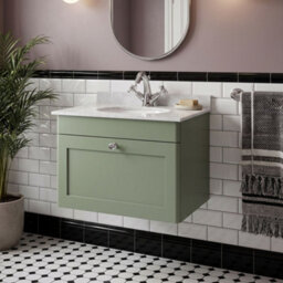 Balterley Swynnerton Traditional 1 Drawer Wall Hung Vanity Unit With Marble Basin, Satin Green, 600mm - thumbnail 2