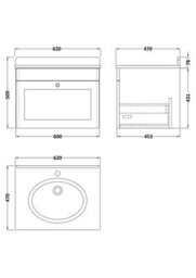 Balterley Swynnerton Traditional 1 Drawer Wall Hung Vanity Unit With Marble Basin, Satin Green, 600mm - thumbnail 5