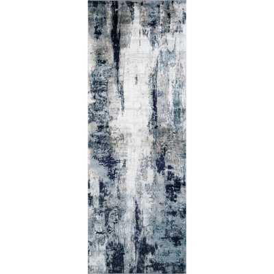 Livabliss Wanderlust-Abstract Blue Grey Black Modern Marble Living Dining Bedroom Rug 60 X 90 Cm Easy Care, Non Shedding - image 1