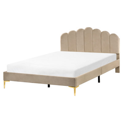 Beliani Bed Velvet Sauvian 160 X 200 Cm (Eu King Size) Taupe - image 1