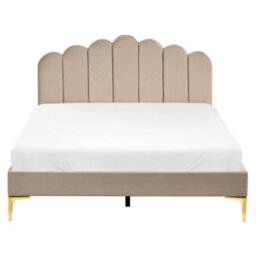 Beliani Bed Velvet Sauvian 160 X 200 Cm (Eu King Size) Taupe - thumbnail 5